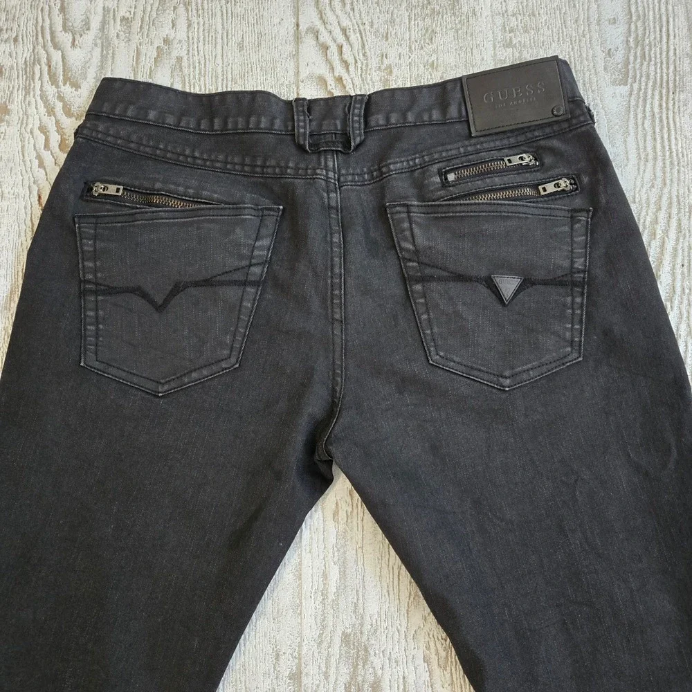 Guess Los Angeles Mens Black Straight Leg Zipper Pocket Jeans 33x30 Retro Urban
